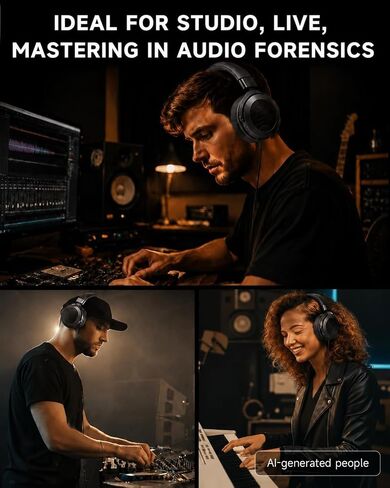 syndesmos 2.4GHz Wireless Headphones for Guitar Amp, 20ms Low Latency, Over Ear Headphones with 6.35mm & 3.5mm Jack for Bass Guitar Studio Monitor & Mixing DJ AMP Keyboard, Black in Kuwait
