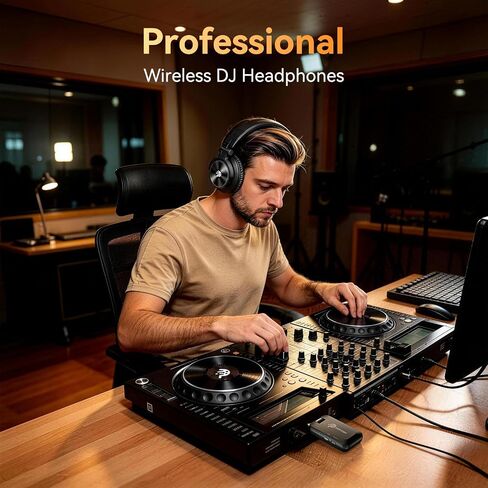 PUPGSIS 2.4GHz Wireless DJ Headphones,20ms Low Latency Studio Headphones with 1/4 to 3.5mm Jack for Keyboard Turntable Laptop,Dongle/Bluetooth/Wired Connection for Studio Monitor & Mixing DJ,Black in Kuwait