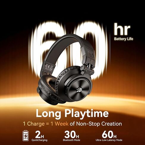 PUPGSIS 2.4GHz Wireless DJ Headphones,20ms Low Latency Studio Headphones with 1/4 to 3.5mm Jack for Keyboard Turntable Laptop,Dongle/Bluetooth/Wired Connection for Studio Monitor & Mixing DJ,Black in Kuwait