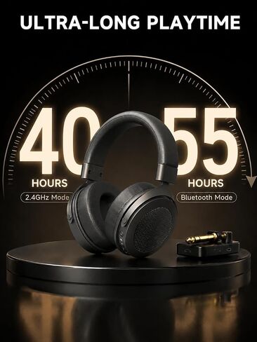 syndesmos 2.4GHz Wireless Headphones for Guitar Amp, 20ms Low Latency, Over Ear Headphones with 6.35mm & 3.5mm Jack for Bass Guitar Studio Monitor & Mixing DJ AMP Keyboard, Black in Kuwait