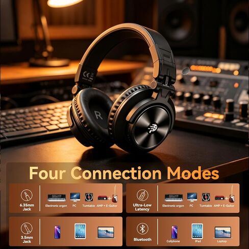 PUPGSIS 2.4GHz Wireless DJ Headphones,20ms Low Latency Studio Headphones with 1/4 to 3.5mm Jack for Keyboard Turntable Laptop,Dongle/Bluetooth/Wired Connection for Studio Monitor & Mixing DJ,Black in Kuwait