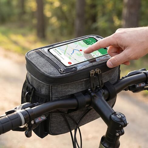 Bike Handlebar Bag with Phone Holder, Bicycle Front Storage Pouch Waterproof Bike Bag for Cycling Travel Accessories in Kuwait