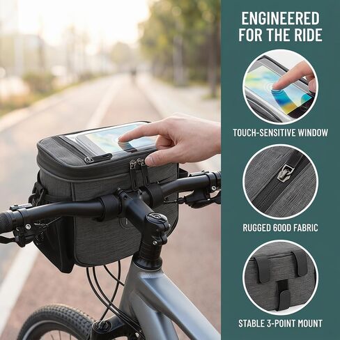 Bike Handlebar Bag with Phone Holder, Bicycle Front Storage Pouch Waterproof Bike Bag for Cycling Travel Accessories in Kuwait