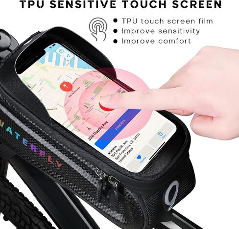 WATERFLY Bike Front Frame Bag: Bike Top Tube Phone Mount Bag Road MTB Cycling Waterproof Phone Holder Storage Pouch Mountain Biking Bicycle Handlebar Pouch Bikepacking in Kuwait