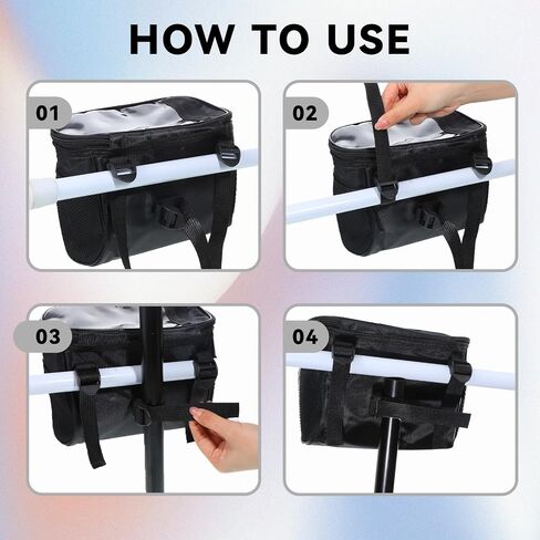 Bike Handlebar Bag Bike Front Phone Bag with Zipper Strap On Bicycle Front Storage Pouch Bags Hiking Travel Assistants for Most Bikes (Black) in Kuwait