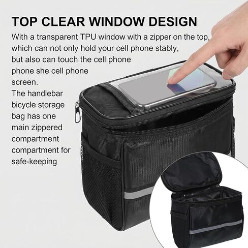 Bike Handlebar Bag Bike Front Phone Bag with Zipper Strap On Bicycle Front Storage Pouch Bags Hiking Travel Assistants for Most Bikes (Black) in Kuwait