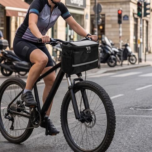 Bike Handlebar Bag Bike Front Phone Bag with Zipper Strap On Bicycle Front Storage Pouch Bags Hiking Travel Assistants for Most Bikes (Black) in Kuwait