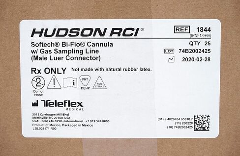 قنية Teleflex 1844 مع أنابيب إمداد O2 مقاس 7 بوصات، وخط أخذ عينات ثاني أكسيد الكربون مقاس 7 بوصات وموصل Luer ذكر، عبوة من 25 قطعة in Kuwait