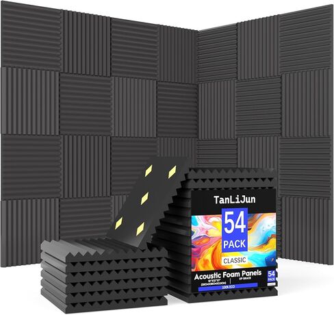 12 Pack Sound Proof Foam Panels for Walls, 1" x 12" x 12" High Density Acoustic Panels, Sound Absorbing Noise Cancelling Foam for Recording Studio, Office, Home Theater (Black, 12 Pack) in Kuwait