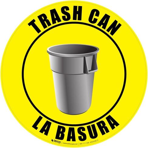 Bilingual Trash Can Floor Sign (16in x 16in) - Self-Adhesive, Industrial Grade Vinyl in Kuwait