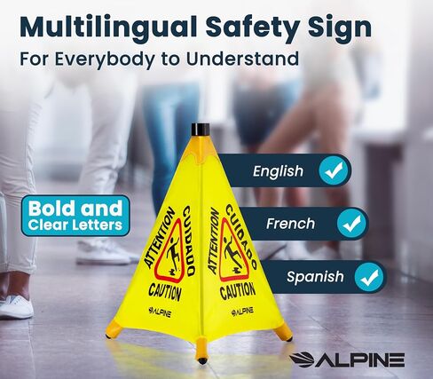 لافتة تحذير للأرضيات المبللة من Alpine مكونة من 3 قطع - علامة زلقة منبثقة عندما تكون مبللة، مخروط تحذير للسلامة أصفر قابل للطي وقابل للطي للاستخدام التجاري والمكتبي (30 بوصة) in Kuwait