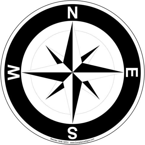 ComplianceSigns.com White [Graphic Only] Compass Heavy Traffic Floor Label Decal for Wayfinding, 12 Inch Self-Adhesive Vinyl in Kuwait