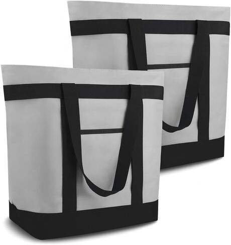 2PK Insulated Grocery Bags, 39L Large Reusable Totes with Top Zipper & Side Pockets, Water-Resistant Thermal Cooler for Frozen Food, Delivery & Picnic, Grey in Saudi Arabia