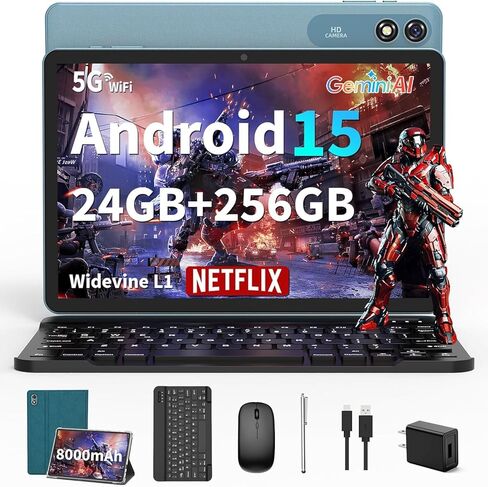 2025 Tablet, 10 inch Android 15 Tablet with Keyboard, 24GB RAM+128GB ROM(1TB Expand), Octa Core, 5G/2.4G WiFi, 8000mAh, BT V5.0, with Case, Mouse, Stylus, Split-Screen(Pink) in Kuwait