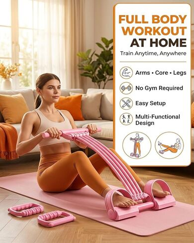 Pedal Resistance Band with Handle Durable 8-Tubes Multifunction Tension Rope Multifunctional Elastic Yoga Resistance Bands with Handles Full Body Exercise for Arms Legs Waist in Kuwait