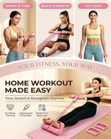 Pedal Resistance Band with Handle Durable 8-Tubes Multifunction Tension Rope Multifunctional Elastic Yoga Resistance Bands with Handles Full Body Exercise for Arms Legs Waist in Kuwait