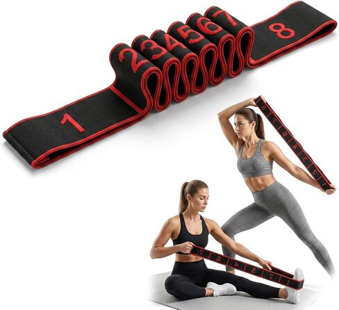 حزام مقاومة للياقة البدنية للتمدد واليوجا، حزام مقاومة للتمدد مكون من 8 أقسام مع علامات واضحة، عدد أربطة تدريب مرنة للبيلاتيس واللياقة البدنية وتشكيل الجسم بالكامل in Kuwait