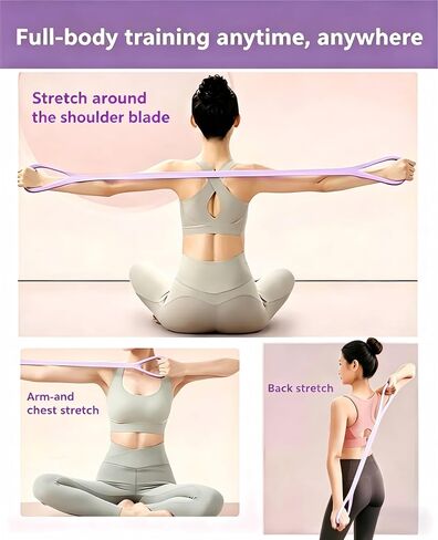 Figure 8 Resistance Band with Handles, 35 lb Stretch Exercise Band for Arms, Shoulders and Full-Body Workouts, Elastic Fitness Band for Women and Men in Kuwait