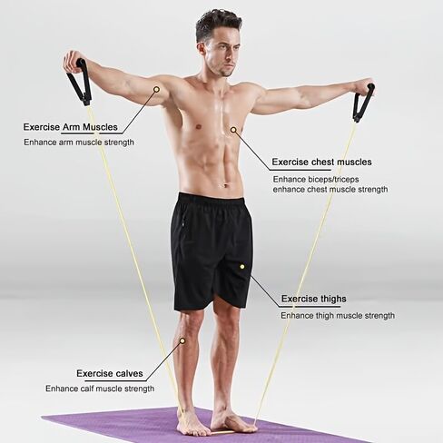 Yoga Fitness Resistance Band with 2 Handles, Red 1pcs Workout Pull Rope for Home Training, Pilates, Chest Expander and Sit-up Exercises, Portable Fitness Equipment for Daily Exercise in Kuwait
