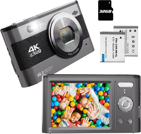 4 Digital Camera for Kids, 48MP Photo 4K Video Recorder,with 2.8" Screen 18x Zoom 2 Batteries 32GB Card,Compact Camera Beginners for Kids/Children/Teenagers/Students/Teens in Saudi Arabia