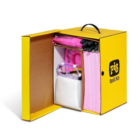 PIG Hazmat Spill Kit in GoBox Cabinet by New Pig, Absorbs Hazardous Chemicals - Acids, Bases & Unknowns, 5-Gal Absorbency, KIT390, Yellow in Kuwait