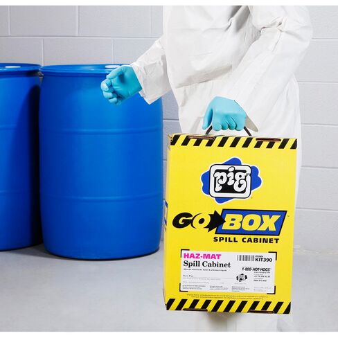 PIG Hazmat Spill Kit in GoBox Cabinet by New Pig, Absorbs Hazardous Chemicals - Acids, Bases & Unknowns, 5-Gal Absorbency, KIT390, Yellow in Kuwait