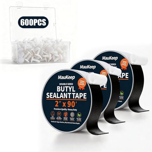 Double Sided Foundation Butyl Sealant Tape (2" x 90FT ) & 200pcs Christmas Tree Fasteners for Crawl Space Encapsulation, Waterproof Vapor Barrier Wall Seal, Double Secure Permanent Fastening Set in Kuwait