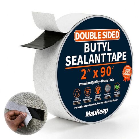 Double Sided Foundation Butyl Sealant Tape (2" x 90FT ) & 200pcs Christmas Tree Fasteners for Crawl Space Encapsulation, Waterproof Vapor Barrier Wall Seal, Double Secure Permanent Fastening Set in Kuwait