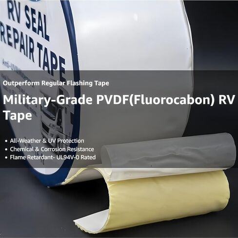شريط مانع للتسرب لإصلاح PVDF بوتيل RV من الدرجة العسكرية، بسمك 40 مل | UL94 V-0 مثبطات اللهب وIP68 مقاومة للماء | شريط وامض ذاتي اللصق للمركبات الترفيهية والقوارب والأسقف والأنابيب والمزاريب - 2 بوصة × 16.4 قدم in Kuwait