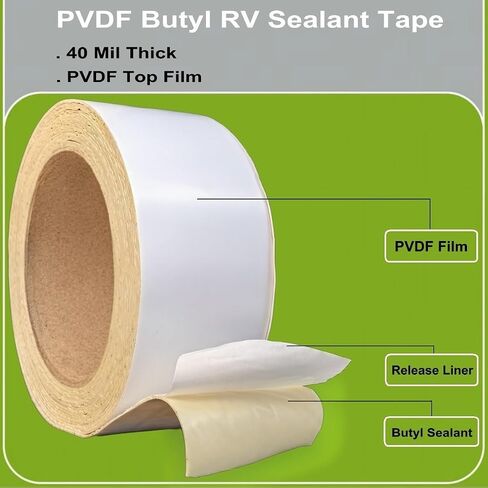 شريط مانع للتسرب لإصلاح PVDF بوتيل RV من الدرجة العسكرية، بسمك 40 مل | UL94 V-0 مثبطات اللهب وIP68 مقاومة للماء | شريط وامض ذاتي اللصق للمركبات الترفيهية والقوارب والأسقف والأنابيب والمزاريب - 2 بوصة × 16.4 قدم in Kuwait