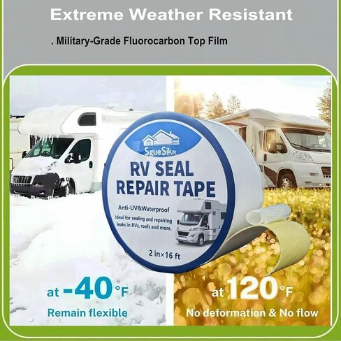 شريط مانع للتسرب لإصلاح PVDF بوتيل RV من الدرجة العسكرية، بسمك 40 مل | UL94 V-0 مثبطات اللهب وIP68 مقاومة للماء | شريط وامض ذاتي اللصق للمركبات الترفيهية والقوارب والأسقف والأنابيب والمزاريب - 2 بوصة × 16.4 قدم in Kuwait