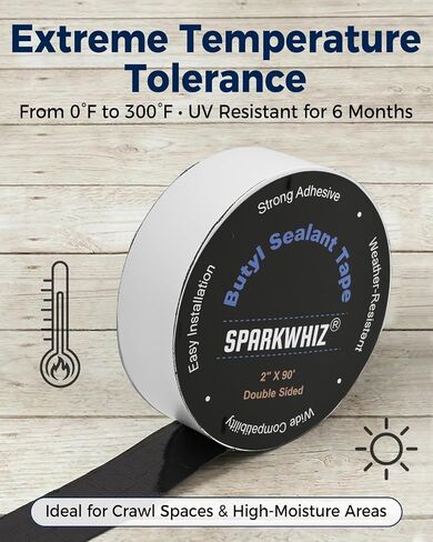 SPARKWHIZ Butyl Sealant Tape 2" X 90' Double Sided Black Vapor Barrier Butyl Tape for Wall of Crawl Space, Rv Windows, Deck Boat, Crawlspace, 3 Pack in Kuwait