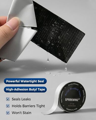 SPARKWHIZ Butyl Sealant Tape 2" X 90' Double Sided Black Vapor Barrier Butyl Tape for Wall of Crawl Space, Rv Windows, Deck Boat, Crawlspace, 3 Pack in Kuwait