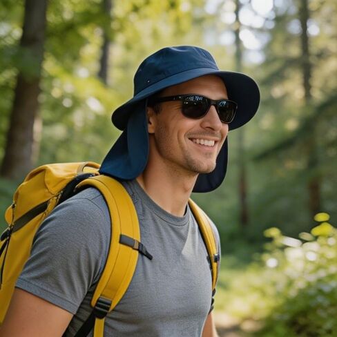Sun Hat with Neck Protection, Wide Brim Adjustable Chin Strap, Breathable Design for Hiking Fishing Gardening in Kuwait