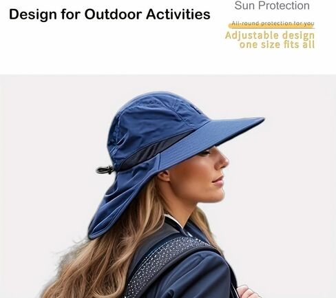 Sun Hat with Neck Protection, Wide Brim Adjustable Chin Strap, Breathable Design for Hiking Fishing Gardening in Kuwait