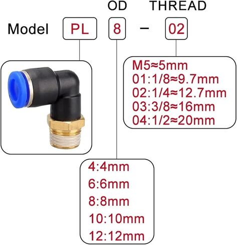 PL Elbow Pneumatic Air Connector 1/8 1/4 3/8 1/2 Inch Male Thread Tube Fitting Push In Mount OD 4 6 8 10 12mm 100Pcs(PL12-02) in Kuwait