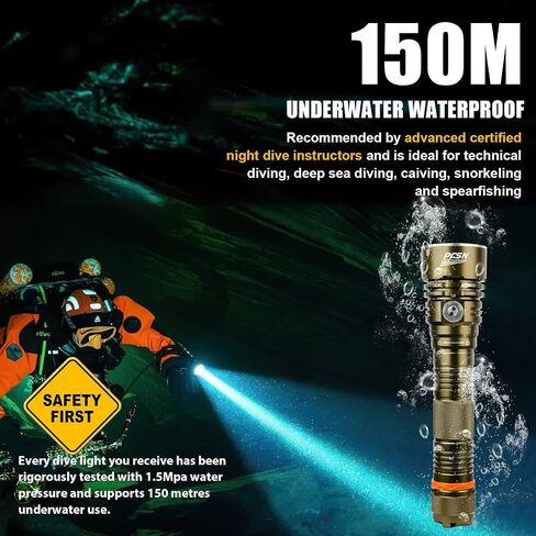 مصباح غوص غوص سكوبا - PFSN 5511 Lumens LED شعلة غوص مع حامل للمعصم، مصباح يدوي تحت الماء IPX68 مقاوم للماء، ضوء غوص قابل لإعادة الشحن أفضل للغواصين في الكهوف الغاطسة والغطس in Kuwait