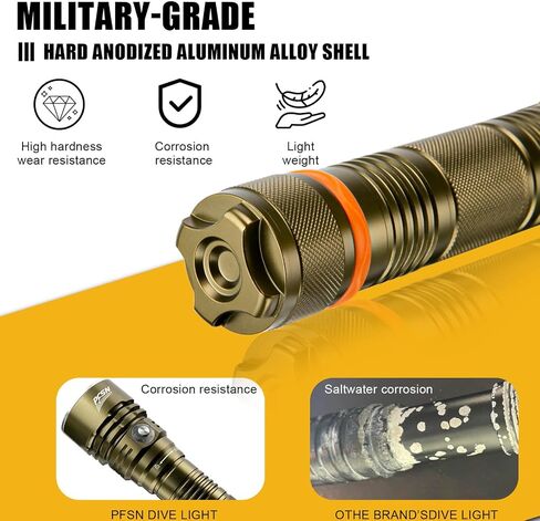 مصباح غوص غوص سكوبا - PFSN 5511 Lumens LED شعلة غوص مع حامل للمعصم، مصباح يدوي تحت الماء IPX68 مقاوم للماء، ضوء غوص قابل لإعادة الشحن أفضل للغواصين في الكهوف الغاطسة والغطس in Kuwait