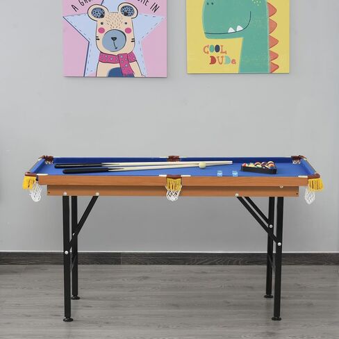 Soozier 55" Portable Folding Billiards Table Game Pool Table for Whole Family Number Use with Cues, Ball, Rack, Chalk, Blue in Kuwait
