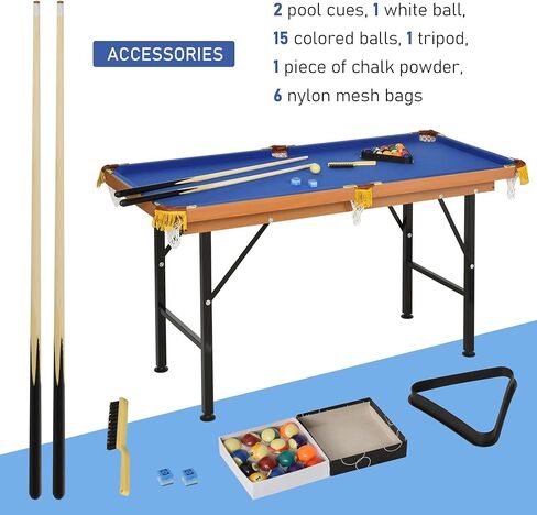 Soozier 55" Portable Folding Billiards Table Game Pool Table for Whole Family Number Use with Cues, Ball, Rack, Chalk, Blue in Kuwait