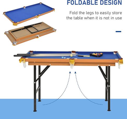 Soozier 55" Portable Folding Billiards Table Game Pool Table for Whole Family Number Use with Cues, Ball, Rack, Chalk, Blue in Kuwait