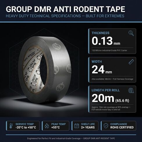 Rodent Anti-Chew Deterrent Tape – DNB & Capsaicin Infused Heavy Duty Wire Protection for Automotive, RV, Marine – World’s Bitterest Compound Professional Grade Barrier for Engine Wiring – 1in x 66ft in Kuwait