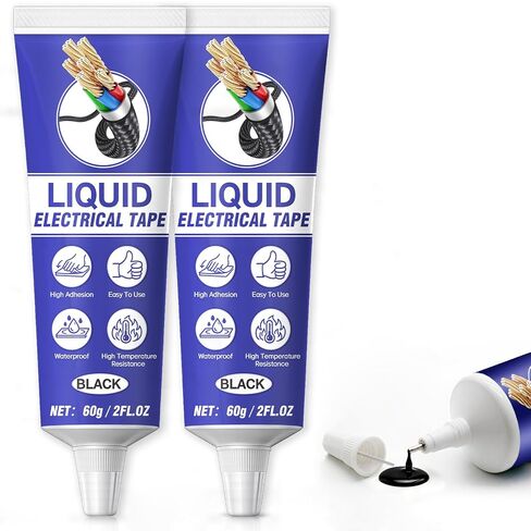 Liquid Electrical Tape, 2PCS 60ml Waterproof Insulating Sealant with Self-Tip, Fast-Drying & High Temp Resistant for Wires, Cables & Marine Repairs (Black) in Kuwait