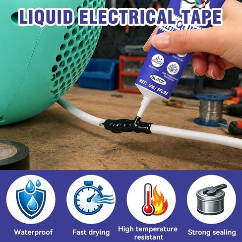 Liquid Electrical Tape, 2PCS 60ml Waterproof Insulating Sealant with Self-Tip, Fast-Drying & High Temp Resistant for Wires, Cables & Marine Repairs (Black) in Kuwait