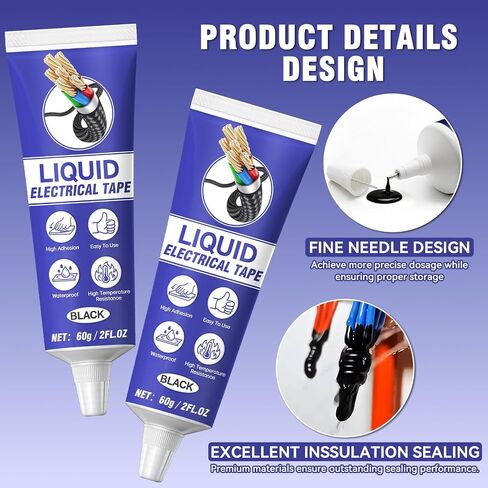 Liquid Electrical Tape, 2PCS 60ml Waterproof Insulating Sealant with Self-Tip, Fast-Drying & High Temp Resistant for Wires, Cables & Marine Repairs (Black) in Kuwait