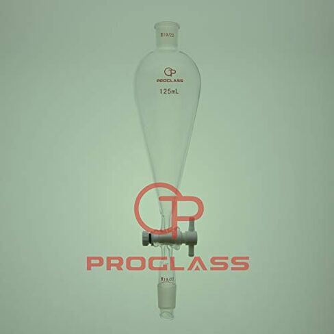 Glass Conical Separators Funnel 125mL with Two 19/22 Joints and 4 mm PTFE Stopcock Pear Shape in Kuwait