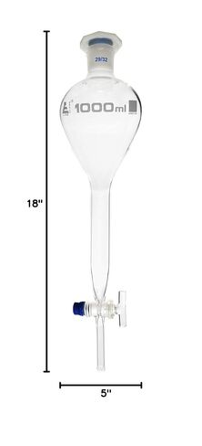 قمع فصل EISCO Gilson، 1000 مل - محبس زجاجي - سدادة بلاستيكية، حجم المقبس 29/32 - زجاج البورسليكات in Kuwait