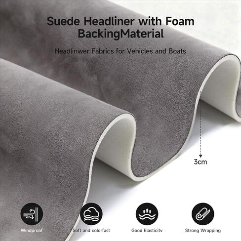 Suede Auto Headliner Fabric 120" L × 60" W with Foam Backing - Dark Gray Car Ceiling Material, Wrinkle-Free Tube Packaging for Truck, SUV, RV Roof Replacement & DIY Home Repair in Kuwait