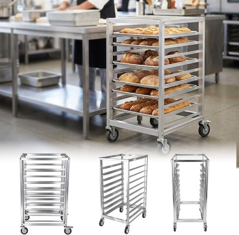 Commercial 9-Tier Aluminum Speed Rack with Brake Wheels, 3in Tier Spacing Bakery Cooling Rack, Multi-Pan Storage Rack for Bakery, Pizza Shop, Cafeteria & Household Kitchen in Kuwait