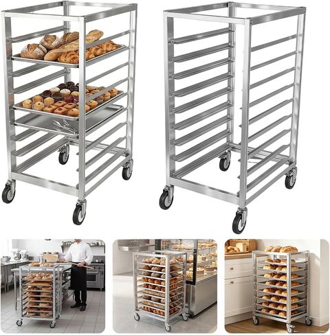 Commercial 9-Tier Aluminum Speed Rack with Brake Wheels, 3in Tier Spacing Bakery Cooling Rack, Multi-Pan Storage Rack for Bakery, Pizza Shop, Cafeteria & Household Kitchen in Kuwait